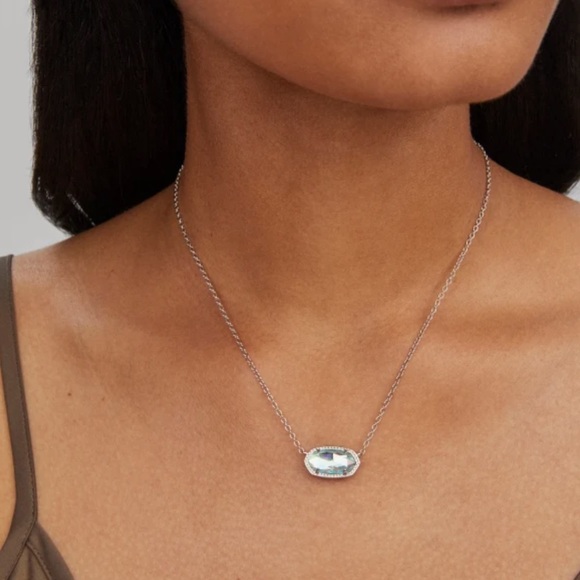 NWT Kendra Scott Elisa Silver Pendant Necklace in Dichroic Glass - Picture 3 of 7